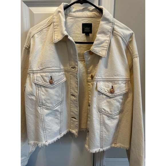 Women's Cropped Denim Trucker Jacket - Wild Fable Cream S - Picture 5 of 5